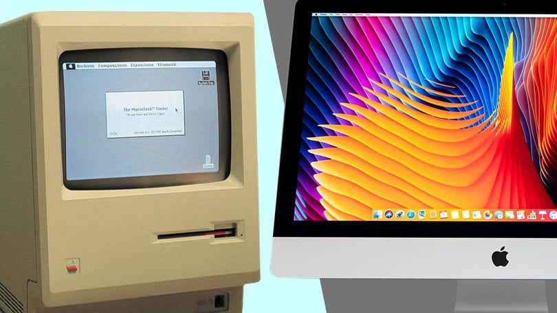 An early Macintosh beside a modern iMac — the machine the software needs